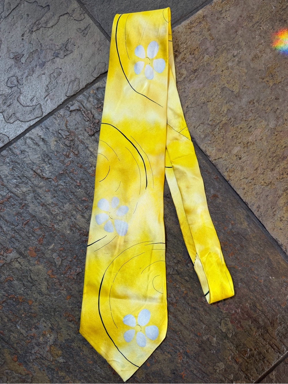 J Garcia Yellow Floral 100 % Silk neck Tie - Men’s “ snail garden”.  wedding art